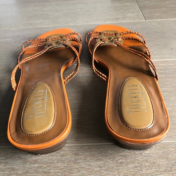 Nickels Soft Poron 4000 Leather Sandals w Braided Design Orange Olive Tan - Picture 4 of 7